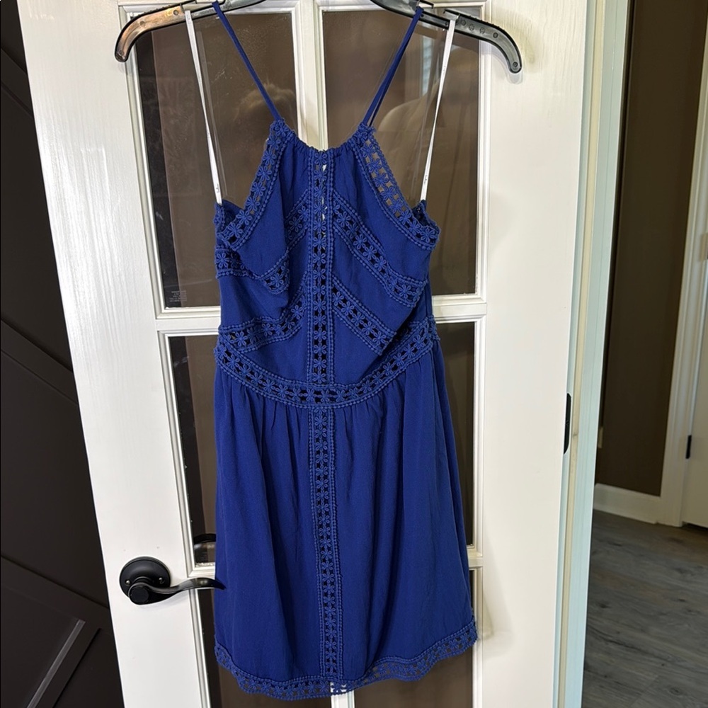 LULUS Blue Mini Dress w/ Crochet Trim Size XS